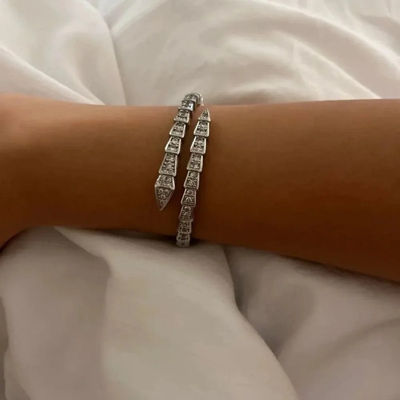 Serpenti Snake Crystal Silver Cuff Bracelet - Picture 9 of 16